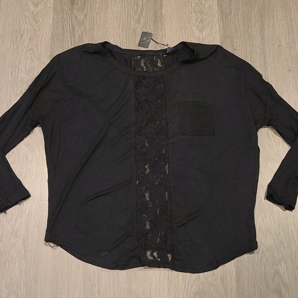 Oh Concept Black Lace Tee L/XL NWT